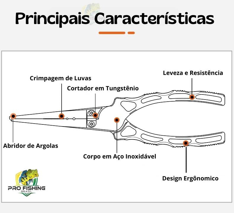 Alicate de Pesca Multifuncional LSP 430 em Aço Inoxidável Cortador em Tungstênio - Frete Grátis