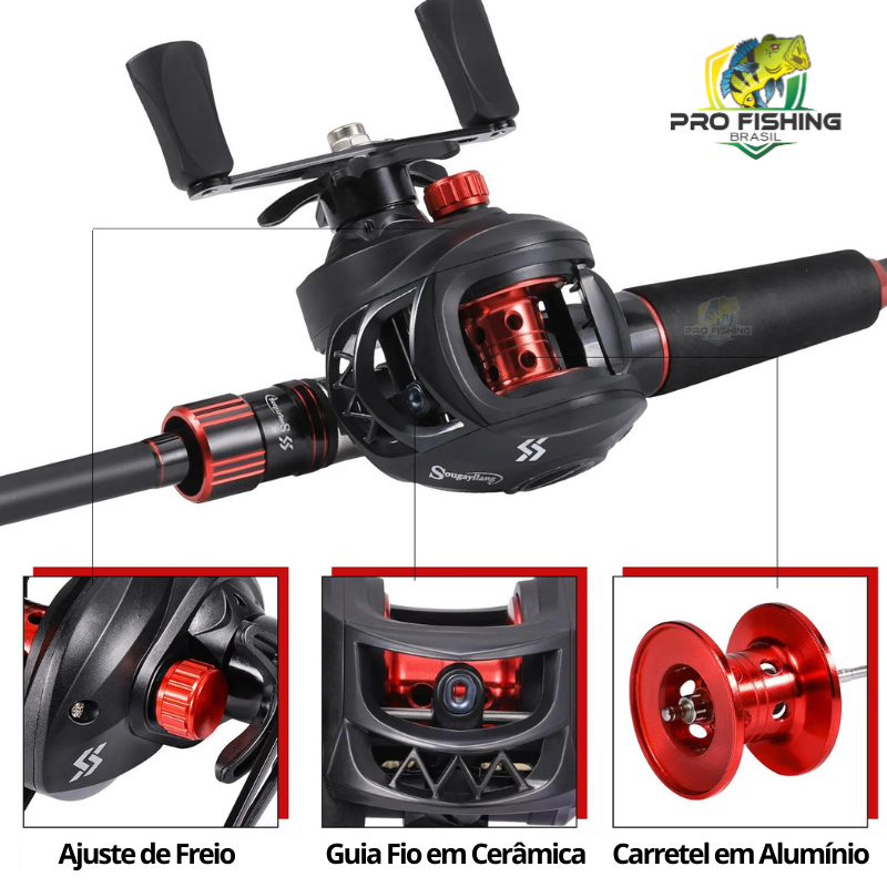 SUPER KIT DE PESCA COMPLETO  Carretilha + Vara em Carbono + Linha