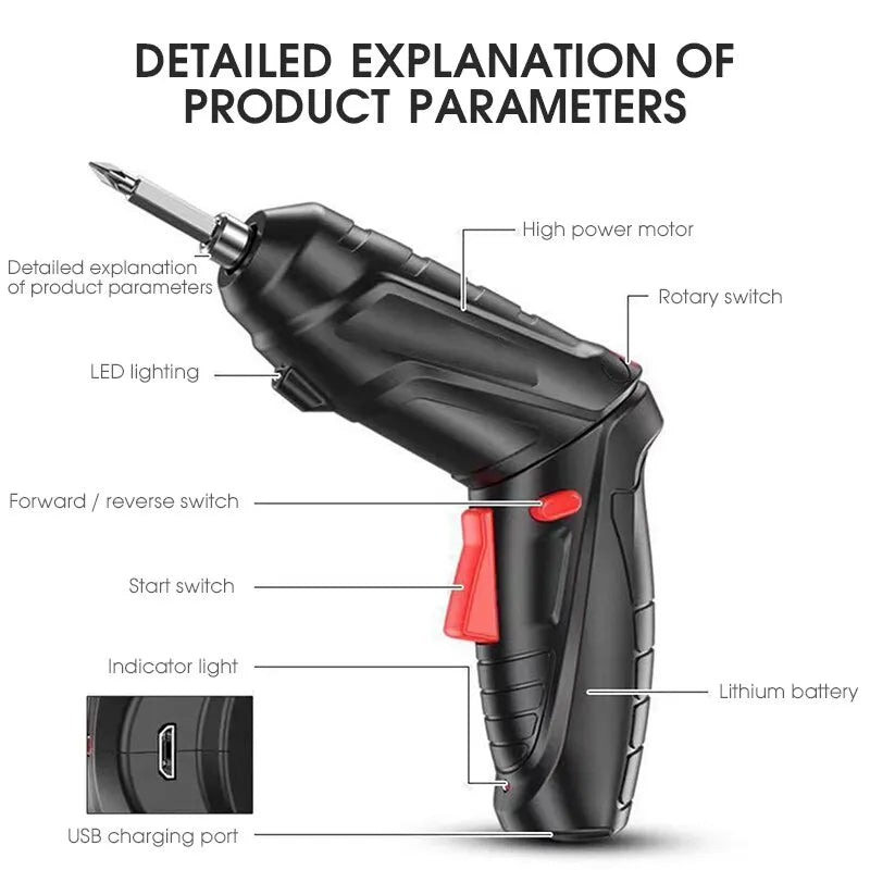 Super Parafusadeira Portátil Importada 47 Peças - 3.6v Power Tools 1800mAh