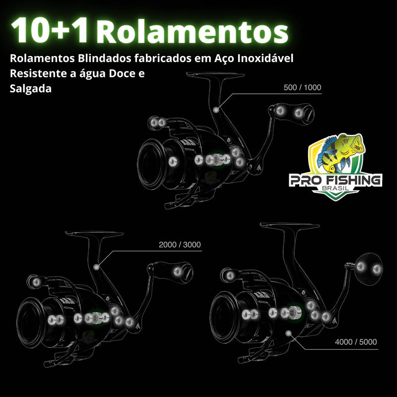 Novo Molinete Viper X - Fibra de Carbono - 11 Rolamentos até 15kg de Freio