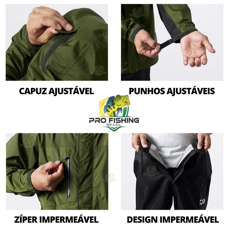 Capa de Chuva de Pesca DAIWA 100% Impermeável - Conjunto Calça e Jaqueta