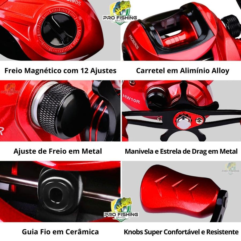 Nova Carretilha RED MAX PROBEROS - Super MAX DRAG de 10 KG - Velocidade de Recolhimento de 7.2:1
