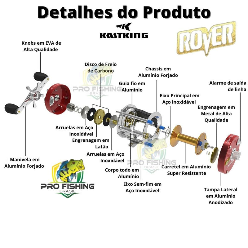 Super Carretilha de Perfil Alto Kastking Rover com 6 Rolamento