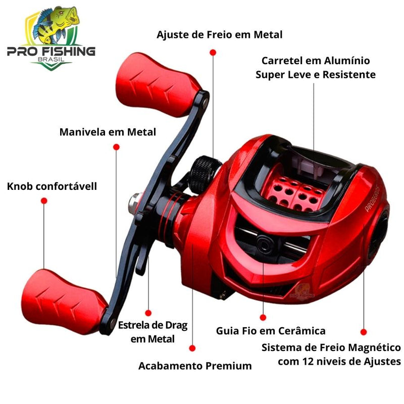Nova Carretilha RED MAX PROBEROS - Super MAX DRAG de 10 KG - Velocidade de Recolhimento de 7.2:1