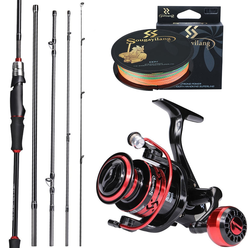 Super KIT COMPLETO de PESCA Sougayilang com Vara + Molinete + Linha - Frete Grátis